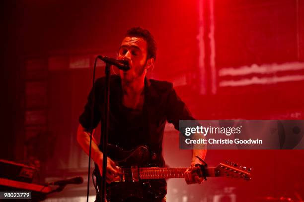 Tom Smith of Editors performs at the Brixton Academy on March 24, 2010 in London, England.