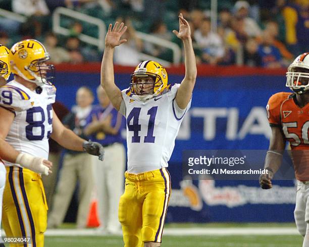 Kicker Chris Jackson converts a field goal against the University of Miami during the 2005 Chick-fil-A Peach Bowl on December 30, 2005 at the Georgia...