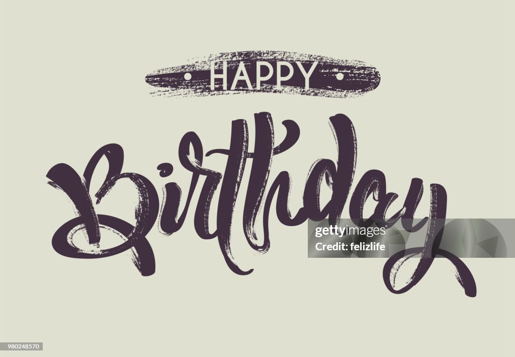 Hand drawing lettering "happy birthday" for design card, postcard, flyer, poster