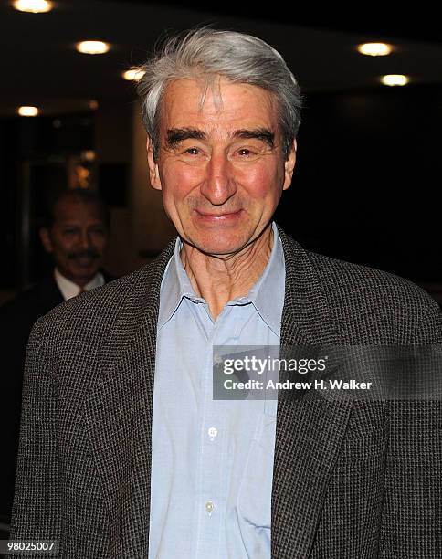 Actor Sam Waterston attends the opening of "The Glass Menagerie" at the Roundabout Theatre Company's Laura Pels Theatre on March 24, 2010 in New York...