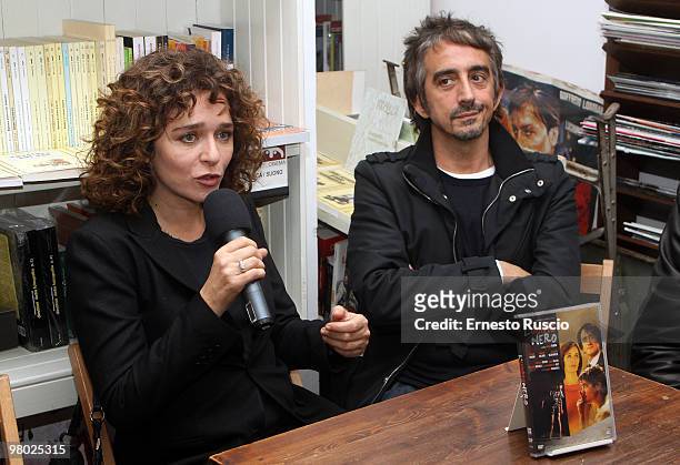 Italian actress Valeria Golino and director Sergio Rubini attend the 'L'Uomo Nero' DVD Launch at Libreria Del Cinema on March 24, 2010 in Rome, Italy.