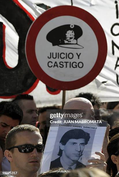 Members of human rights organizations and relatives of people who went missing in the 1976-1983 dictatorship in Argentina, demonstrate during a...