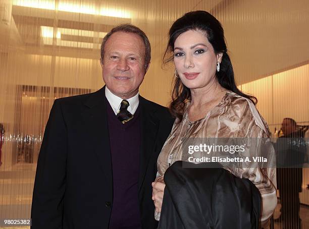 Actress Edwige Fenech and Sergio Valente attend "L'Arte Nell'Uovo Di Pasqua" Charity Event at the White Gallery on March 24, 2010 in Rome, Italy.