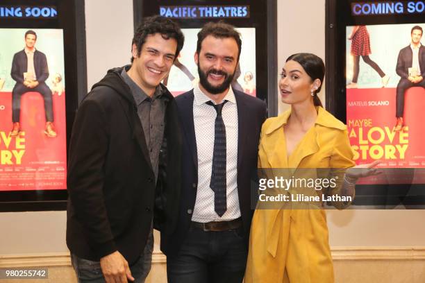 Actor Mateus Solano, Director Rodrigo Bernardo and Actress Thaila Ayala attend the Chocolatefilmes' Premiere Of "Maybe A Story Of Love" at Pacific...