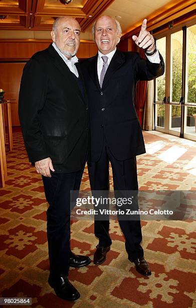 Elio Fiorucci and Giancarlo Aneri attend "E' Giornalismo" 2009 Awards held at Four Seasons Hotel on March 24, 2010 in Milan, Italy.