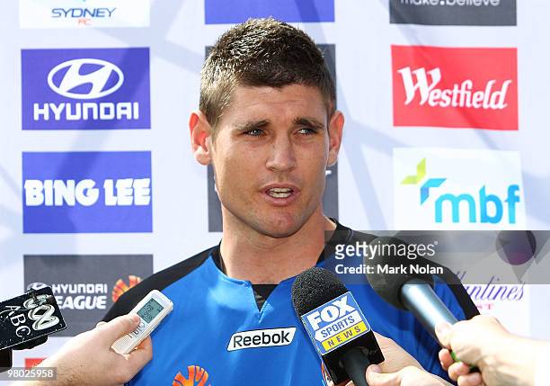 Liam Reddy speaks to the media at a Sydney FC A-League press conference announcing his signing with Sydney FC at Circular Quay West on March 25, 2010...