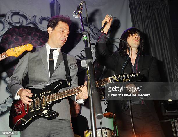 Jamie Hince and Bobby Gillespie perform on stage at the Mummy Rocks party in aid of the Great Ormond Street Hospital Children's Charity, at the...