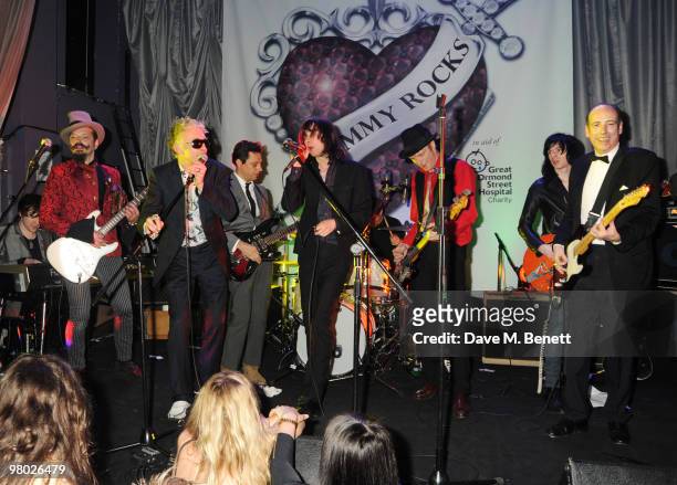 Jamie Hince, Bobby Gillespie and Mick Jones perform on stage at the Mummy Rocks party in aid of the Great Ormond Street Hospital Children's Charity,...