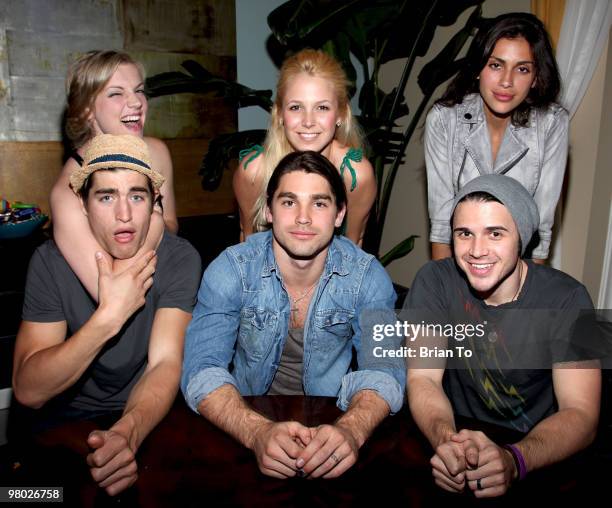 Ben Elliott, Kara Killmer, Justin Gaston, Amanda Phillips, Kris Allen, and Giglianne Braga pose at the "If I Can Dream" house on March 23, 2010 in...