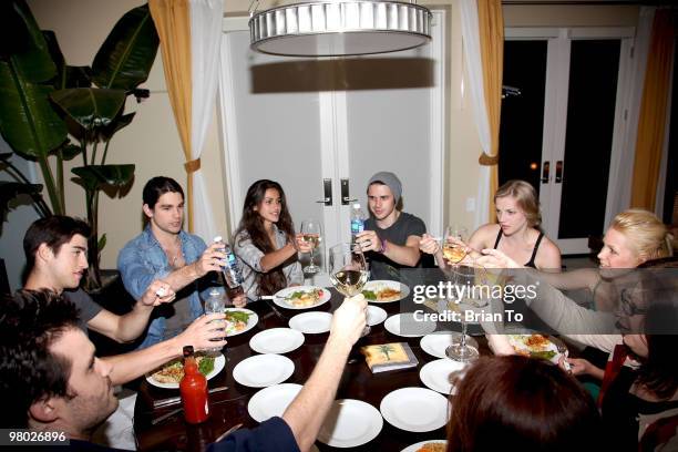 Michael Herwick, Ben Elliott, Justin Gaston, Giglianne Braga, Kris Allen, Kara Killmer, Amanda Phillips, Shirley Halperin, and Kristen Kelley toast...