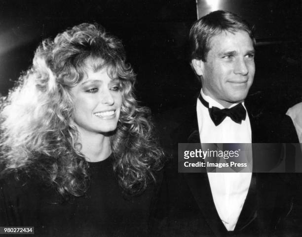 Farrah Fawcett and Ryan O'Neal attends a party at Studio 54 on December 4, 1981 in New York City.