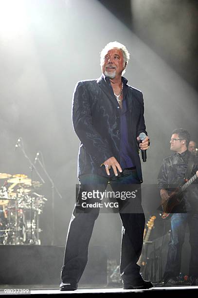 Welsh singer Tom Jones sings during his concert at Hong Kong Exhibition Centre on March 24, 2010 in Hongkong of China.