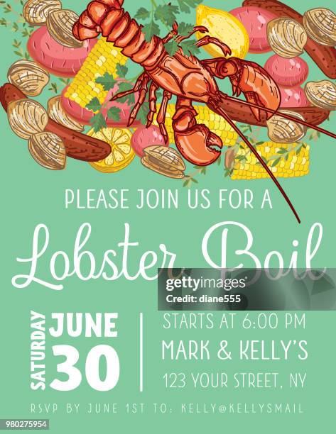 lobster boil invitation template - boiling potatoes stock illustrations