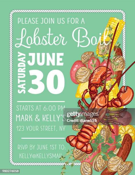 lobster boil invitation template - boiling potatoes stock illustrations
