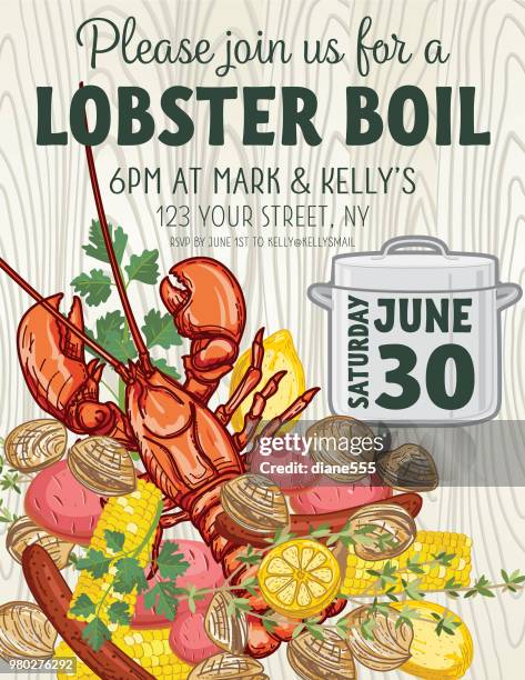 lobster boil invitation template - boiling potatoes stock illustrations