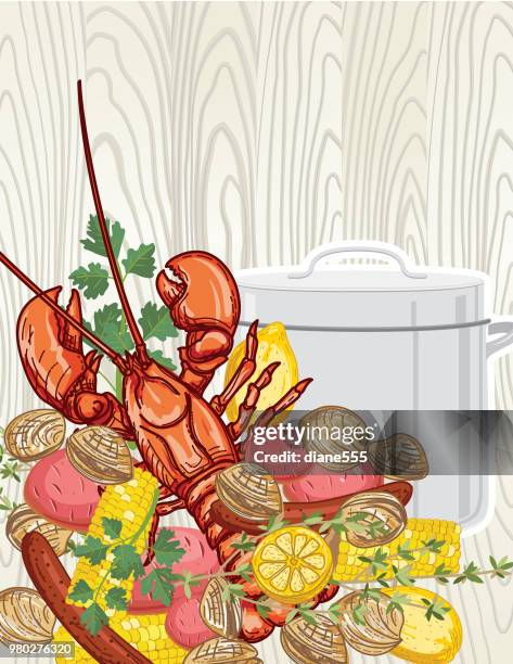 lobster boil background template - surf and turf stock illustrations