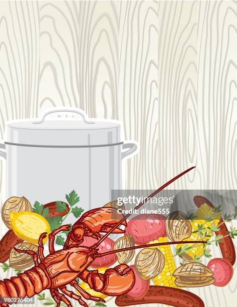 lobster boil background template - boiling potatoes stock illustrations