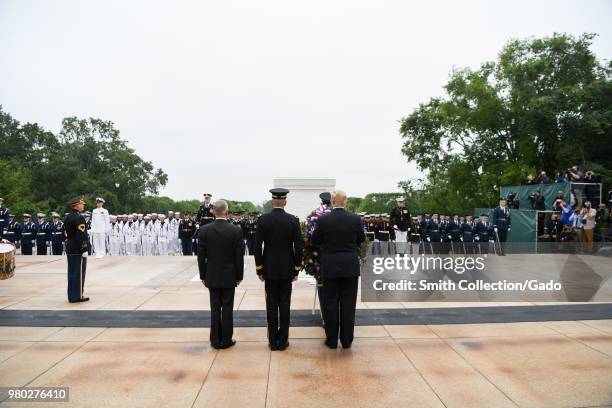 Photograph of President Donald Trump, Secretary of Defense James N Mattis, Chairman of the Joint Chiefs of Staff General Joseph F Dunford Jr and...