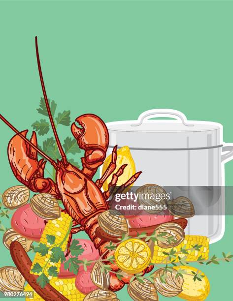 lobster boil background template - clam seafood stock illustrations