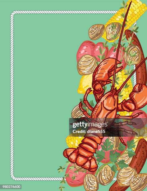 lobster boil background template - surf and turf stock illustrations