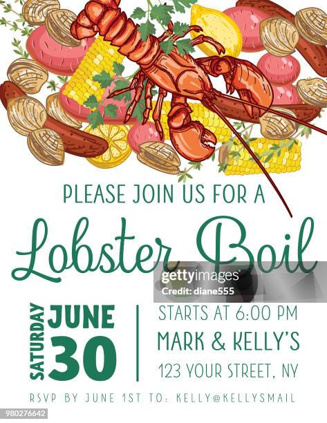 lobster boil invitation template - boiling potatoes stock illustrations