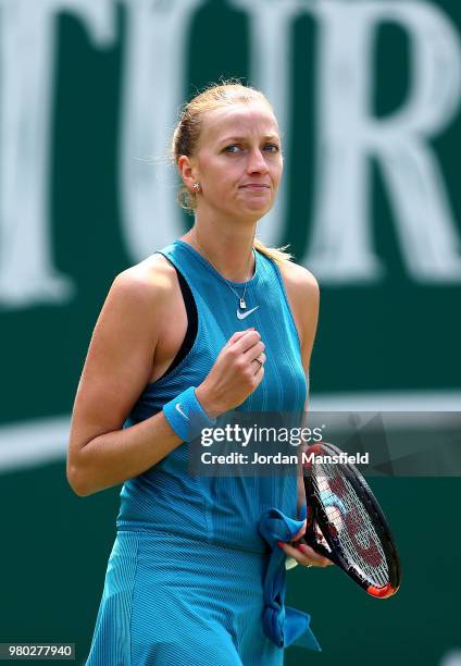 Petra Kvitova of the Czech Republic celebrates victory during her Round of 16 match against Daria Gavrilova of Australia during Day Six of the Nature...