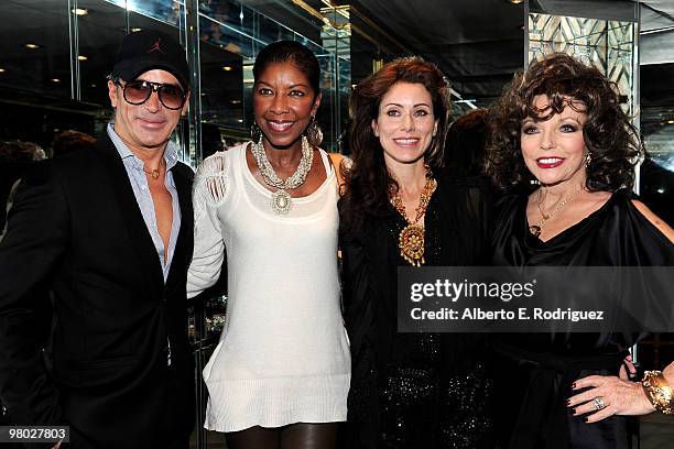 Fashion designer Lloyd Klein, singer Natalie Cole, jewelry designer Angela Tassoni-Newley and actress Joan Collins pose at 'A Parisian Afternoon'...