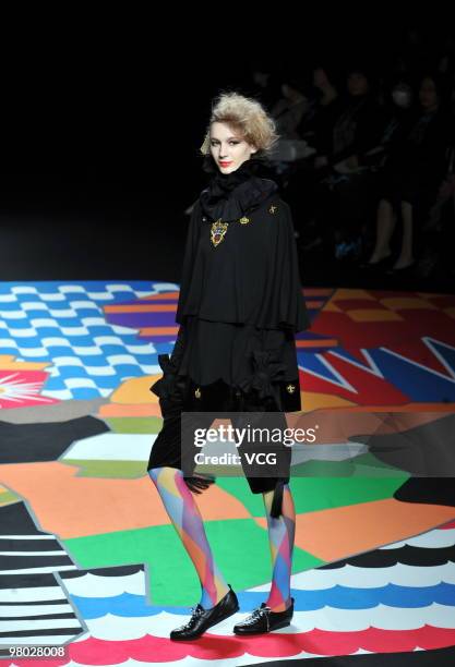 Model showcases designs by Atsuko Maeda during the Tokyo Fashion Week on March 24, 2010 in Tokyo, Japan.