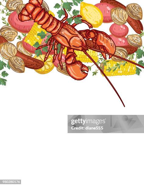 lobster boil background template - surf and turf stock illustrations