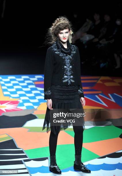 Model showcases designs by Atsuko Maeda during the Tokyo Fashion Week on March 24, 2010 in Tokyo, Japan.