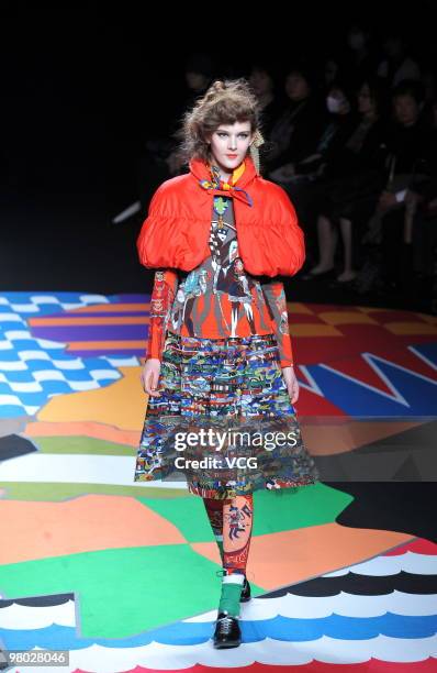 Model showcases designs by Atsuko Maeda during the Tokyo Fashion Week on March 24, 2010 in Tokyo, Japan.