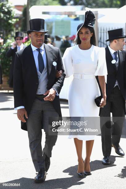 Russell Wilson and Ciara Harris attend day 3 of Royal Ascot at Ascot Racecourse on June 21, 2018 in Ascot, England.