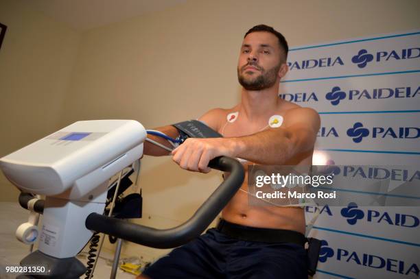 Lazio New signing Riza Durmisi during the medical tests on June 21, 2018 in Rome, Italy.