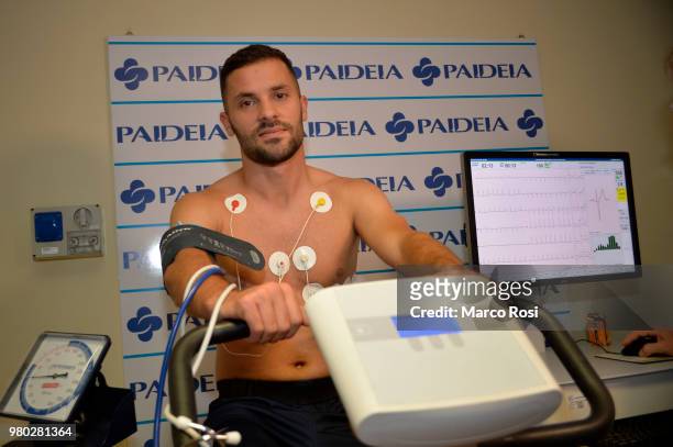 Lazio New signing Riza Durmisi during the medical tests on June 21, 2018 in Rome, Italy.