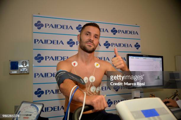 Lazio New signing Riza Durmisi during the medical tests on June 21, 2018 in Rome, Italy.