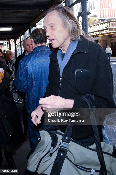 Actor Christopher Walken enters the Gerald Schoenfeld Theater on March 24, 2010 in New York City.