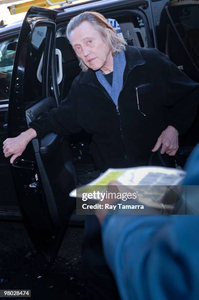 Actor Christopher Walken enters the Gerald Schoenfeld Theater on March 24, 2010 in New York City.