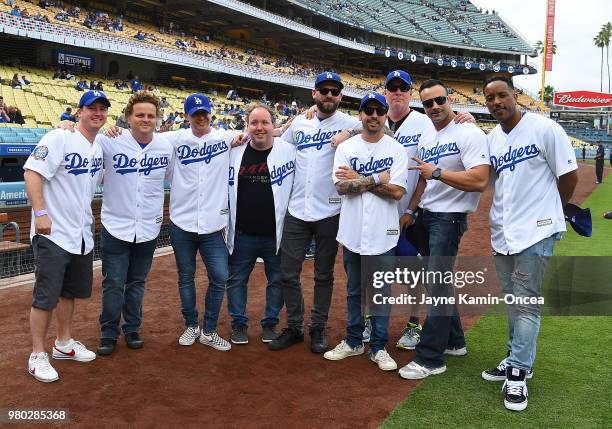 The cast of the "The Sandlot" celebrate the movie's 25th anniversary with a special reunion before the game between the Los Angeles Dodgers and the...