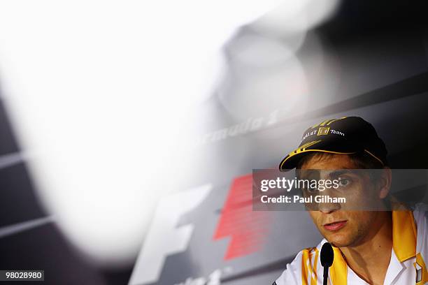 Vitaly Petrov of Russia and Renault attends the drivers press conference during previews to the Australian Formula One Grand Prix at the Albert Park...