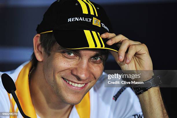 Vitaly Petrov of Russia and Renault attends the drivers press conference during previews to the Australian Formula One Grand Prix at the Albert Park...