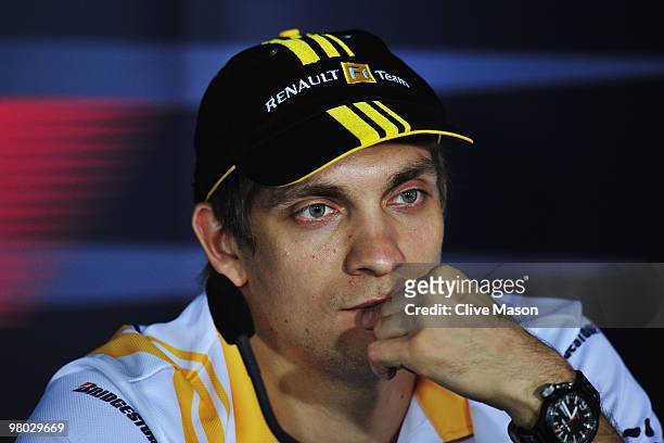 Vitaly Petrov of Russia and Renault attends the drivers press conference during previews to the Australian Formula One Grand Prix at the Albert Park...