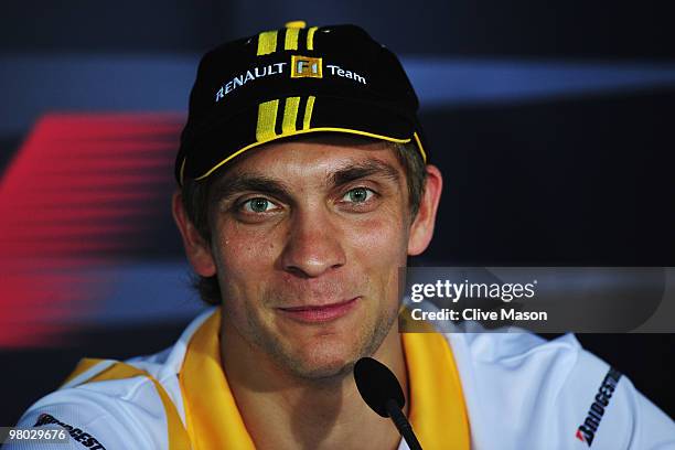 Vitaly Petrov of Russia and Renault attends the drivers press conference during previews to the Australian Formula One Grand Prix at the Albert Park...