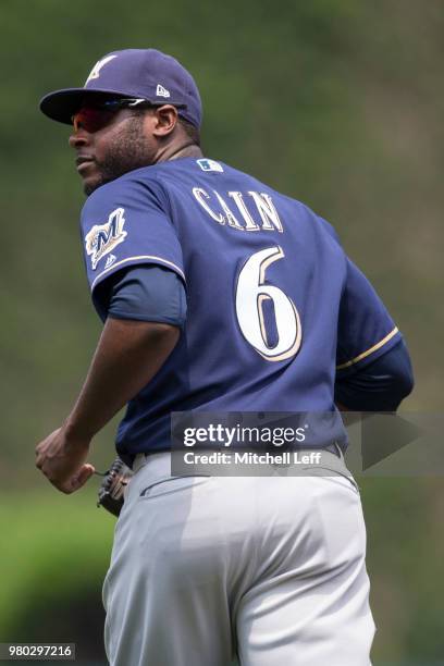 Lorenzo Cain of the Milwaukee Brewers runs onto the field against the Philadelphia Phillies at Citizens Bank Park on June 9, 2018 in Philadelphia,...