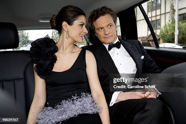 Actor Colin Firth , Oscar-nominee for "A Single Man", and wife Livia Giuggioli on their way to the Academy Awards on March 7, 2010 in Los Angeles,...