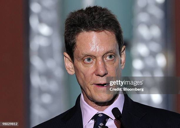 Robert Friedland, founder and chairman of Ivanhoe Mines Ltd., speaks at the 6th Annual Asia Mining Congress 2010 in Singapore, on Thursday, March 25,...