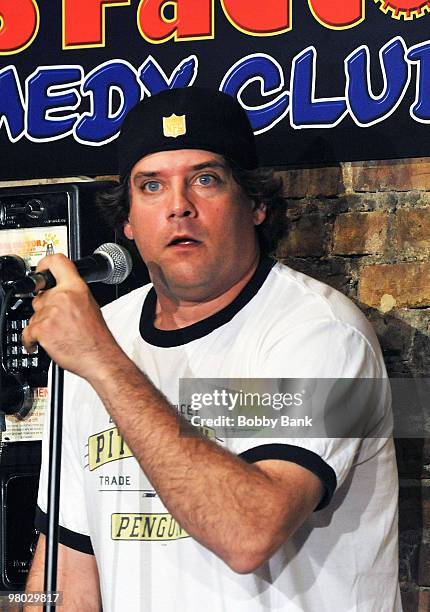 Chuck Mignanelli performs at the Jonathan Dayton HS Project Gradation Benefit show at The Stress Factory Comedy Club on March 24, 2010 in New...