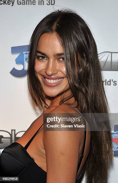 Model Irina Shayk attends the first hockey game in 3D telecast viewing party at Madison Square Garden on March 24, 2010 in New York City.