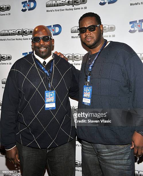 Actors Kevin Brown and Grizz Chapman attend the first hockey game in 3D telecast viewing party at Madison Square Garden on March 24, 2010 in New York...