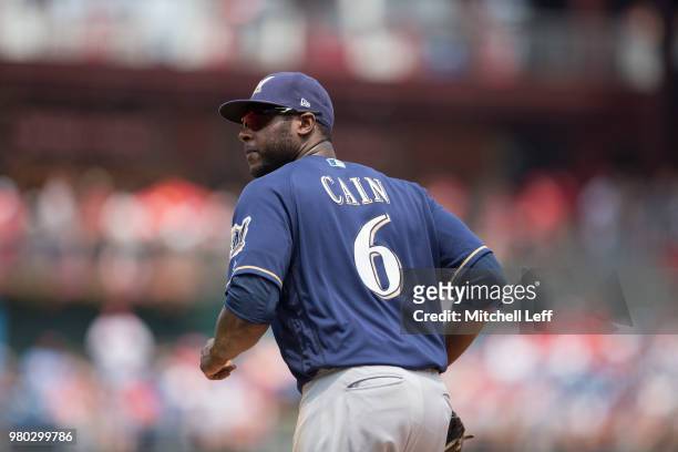 Lorenzo Cain of the Milwaukee Brewers runs onto the field against the Philadelphia Phillies at Citizens Bank Park on June 9, 2018 in Philadelphia,...