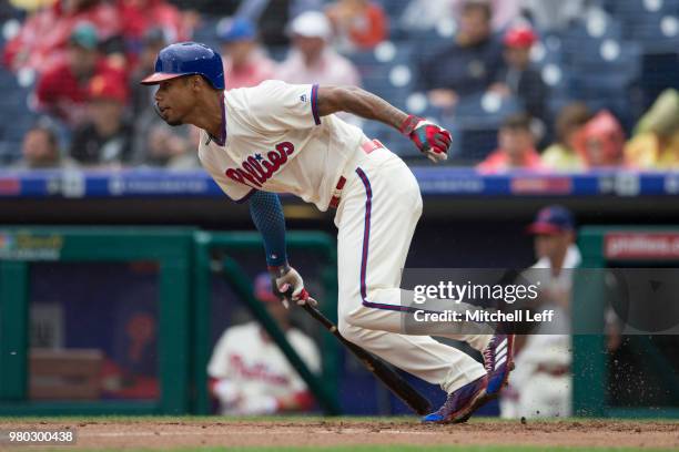 Nick Williams of the Philadelphia Phillies bats against the Milwaukee Brewers at Citizens Bank Park on June 10, 2018 in Philadelphia, Pennsylvania.